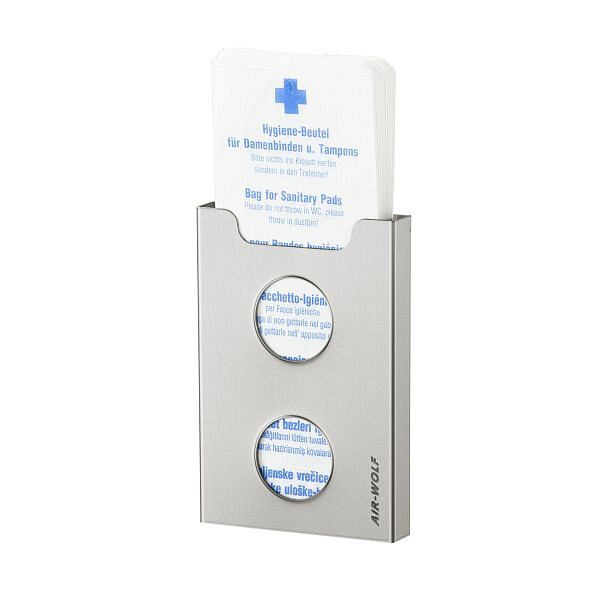 Distributeur de sacs hygiéniques Air Wolf, série Lobo, H x L x P : 195 x 133 x 26 mm, acier inoxydable revêtu, 40-602