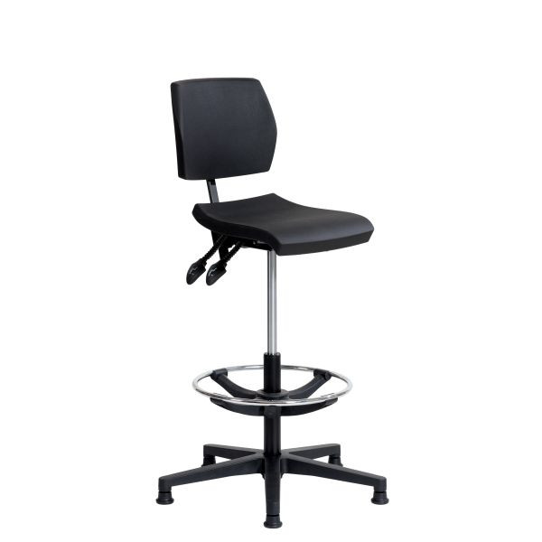 Siège de travail SOFAME ERGOSLIM avec patins et repose-pieds, hauteur d'assise 56-82 cm, avec réglage de la profondeur d'assise, piètement en polyamide, W050100023