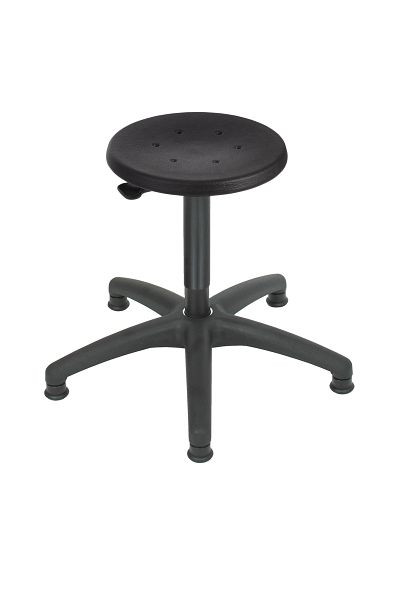 Tabouret de travail Lotz, assise en PU noir, base stable en plastique noir, Ø 630 mm, grands patins, hauteur d'assise 400-590 mm, 3520.01