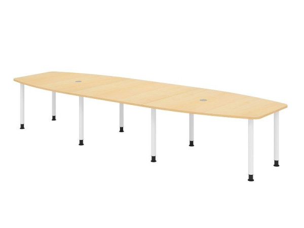 Table de conférence Hammerbacher KT40C, 400 x 130 cm, plateau : érable, épaisseur 25 mm, cadre à huit pieds blanc, tube rond 6 cm, hauteur de travail 72-74 cm, VKT40C/3/W