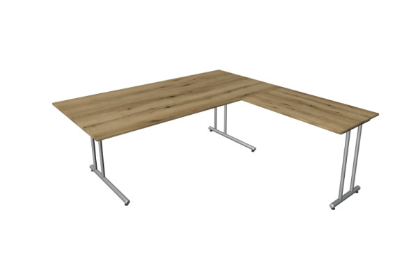 Poste de travail angulaire Kerkmann start-up, composé d'un bureau L 2000 x P 1000 x H 750 mm et d'une table d'extension 1000 x 600 x 750 mm, chêne, 11436755