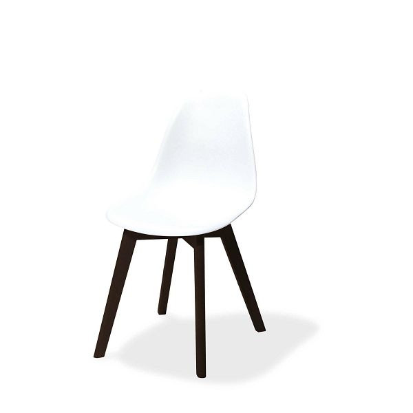 VEBA Chaise empilable Keeve blanche sans accoudoirs, structure en bois de bouleau foncé et assise en plastique, 47 x 53 x 83 cm (LxPxH), 505FD01SW