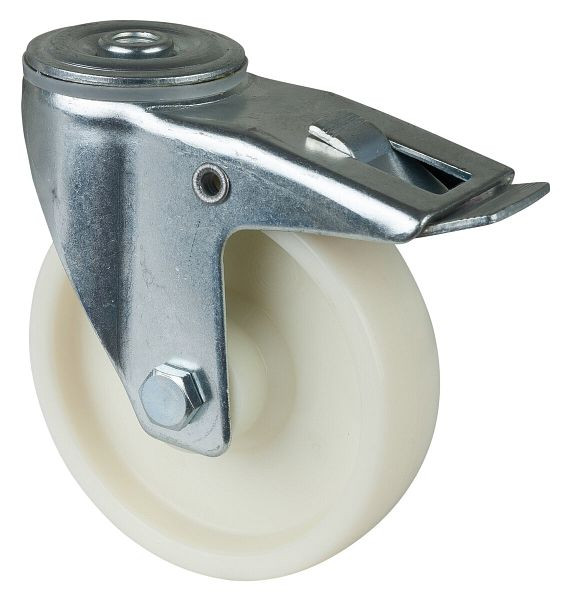 Rouleau de transport BS rollers avec frein, largeur 37,5 mm, Ø125 mm, jusqu'à 150 kg, bande de roulement/corps de roue en plastique, roulement à rouleaux, lot de 2, L121.B10.125