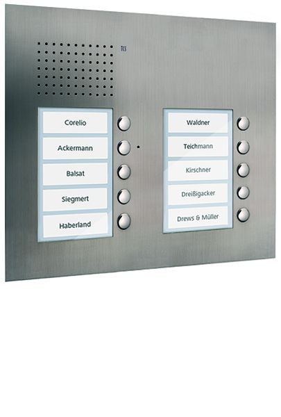 Station extérieure audio TCS série PUK 10 boutons de sonnette (alignés à droite), 2 colonnes, UP en acier inoxydable, PUK10/2-ES