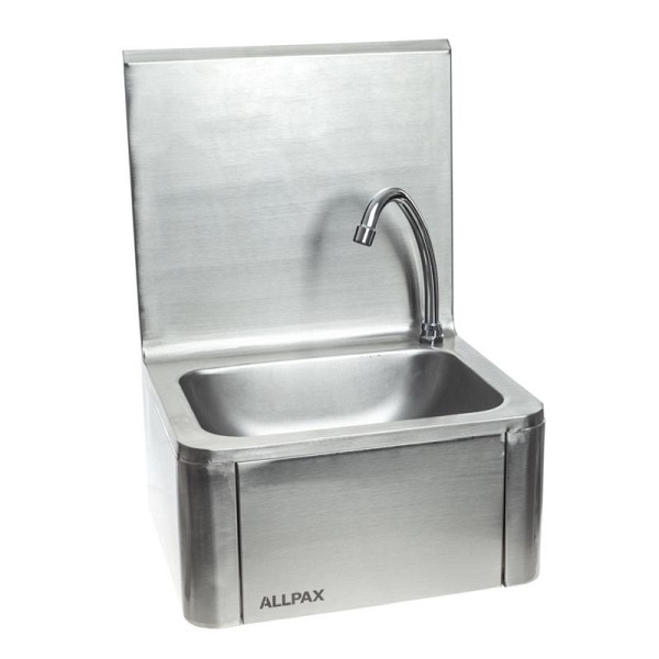 ALLPAX Basic Lavabo en acier inoxydable avec genouillère, paroi arrière haute, 10011858