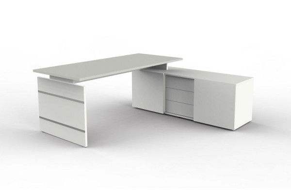 Poste de travail complet Kerkmann, forme 4, L 1800 mm x P 800 mm x H 740 mm, coloris : blanc/gris clair, 11447311