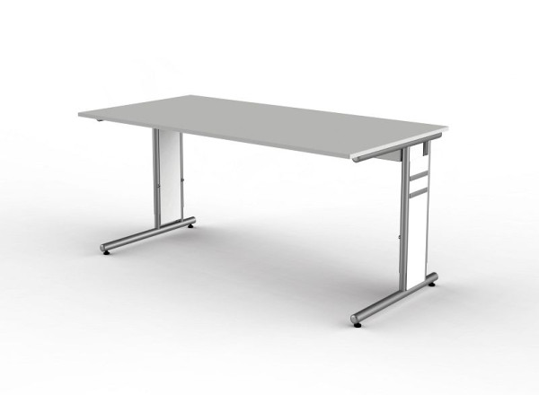 Bureau Kerkmann avec piètement en C, forme 4, L 1600 x P 800 x H 680-820 mm, gris clair, 11410611