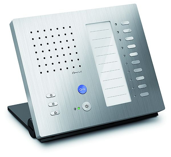 Poste intérieur audio TCS pour appels mains libres Carus série ADAPTO +10 boutons, appareil de table argent, CAI1110-0150