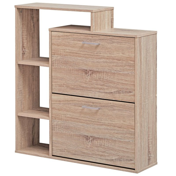Wohnling Benne à chaussures moderne SAMO bois 2 compartiments Chêne Sonoma 12 paires de chaussures avec étagère, WL1.793