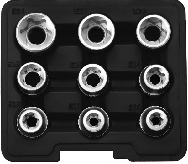 Inserts pour clés à douille SW-Stahl, 1/2", profil E, E10-E24, 9 pièces, 04435L