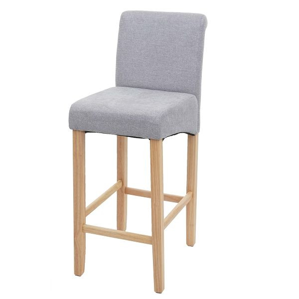 Tabouret de bar Mendler HWC-C33, tabouret de bar, bois, gris clair, pieds clairs, tissu/textile, 74630
