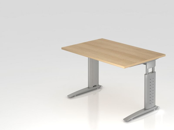 Bureau Hammerbacher pied C 120x80cm chêne/argent, hauteur de travail 68-86 cm réglable, VUS12/E/S