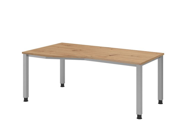 Bureau Hammerbacher QS18, 180 x 100/80 cm, plateau : chêne noueux, épaisseur 25 mm, cadre à 4 pieds en argent (similaire à RAL 9006), hauteur de travail 68-83,5 cm, VQS18/R/S