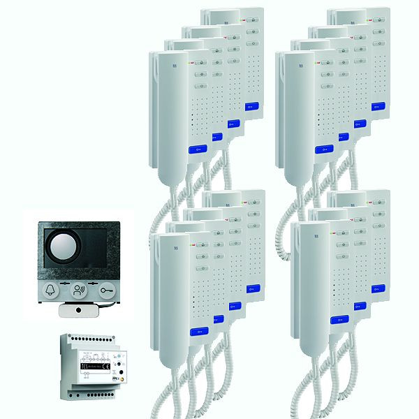 TCS audio:pack installation pour 15 logements, avec haut-parleur intégré ASI12000 + 15 x interphone ISH3030 + appareil de commande BVS20, PAIH150/004
