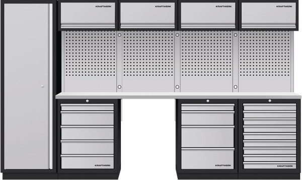 Combinaison Kraftwerk Mobilio 5, armoire haute, 4/5/9 tiroirs, acier inoxydable, 3964K-H5049-K4IX