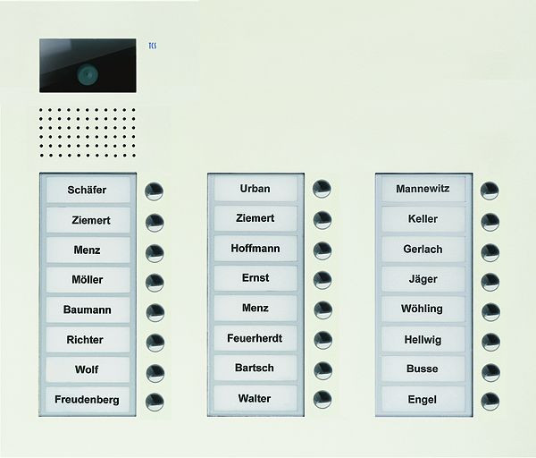 Station extérieure vidéo TCS série AVU avec 24 boutons de sonnerie (alignés à droite), 3 colonnes, UP blanc, AVU16240-0019