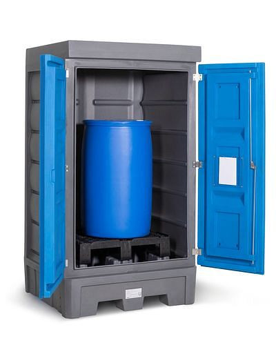 Dépôt de substances dangereuses DENIOS PolySafe D1, avec portes, pour 1 fût de 200 litres, 271-829
