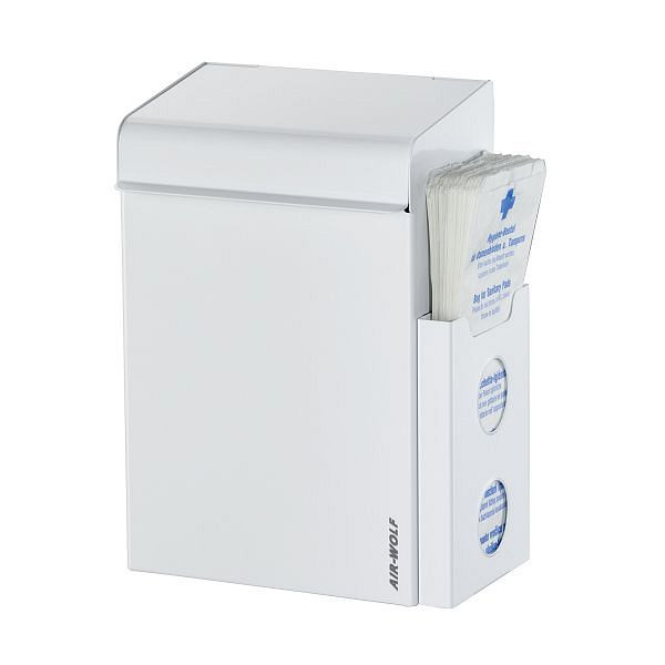 Conteneur à déchets hygiéniques Air Wolf avec distributeur de sacs, série Lobo, avec support de sac à l'avant : H x L x P : 342 x 220 x 163 mm, acier inoxydable blanc, 40-300