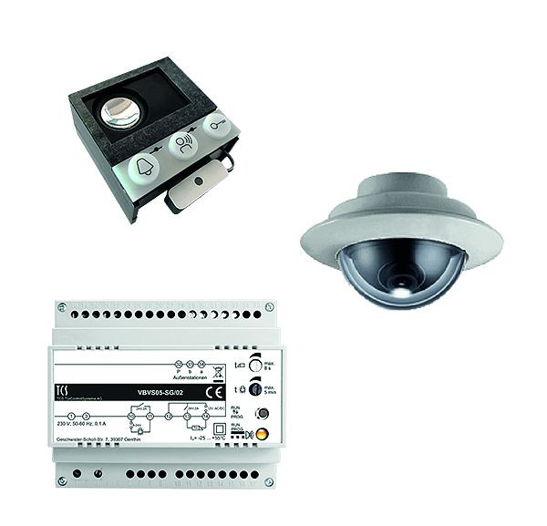 TCS vidéo : kit avec platine de rue intégrée ASI12000 + caméra dôme AP FVK4224 + centrale VBVS05, VK03