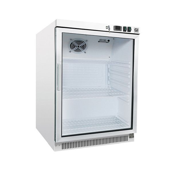 Réfrigérateur Gastro-Inox en acier blanc avec porte vitrée 200 litres, réfrigéré statique, capacité nette 200 litres, 204.002