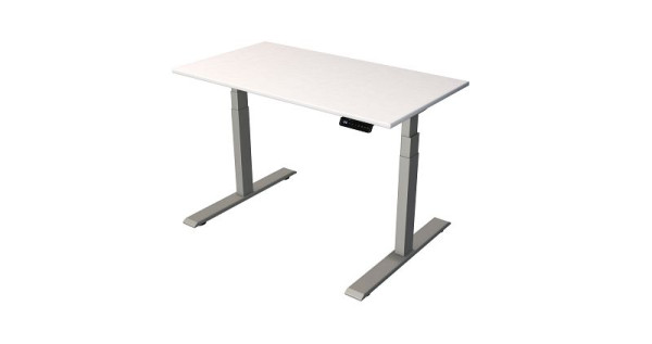 Kerkmann table assis/debout Bureau à domicile L 1200 x P 650 mm, réglable en hauteur électriquement de 630 à 1270 mm, blanc/argent (montage), 10188810