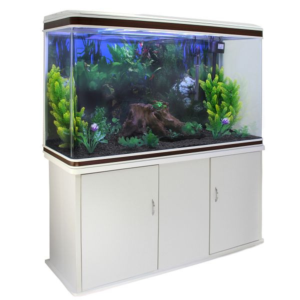 Ensemble complet d'aquarium KuKoo avec meuble bas blanc et gravier noir, 25166