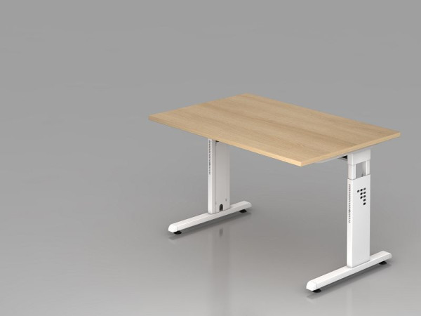 Bureau Hammerbacher pied C 120x80cm chêne/blanc, hauteur de travail 65-85 cm, VOS12/E/W