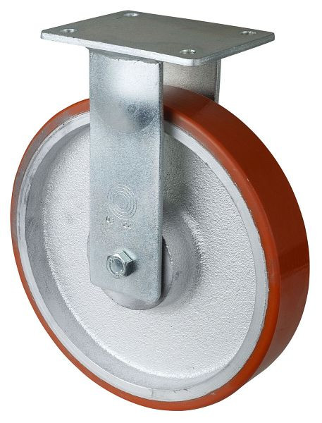 Roulette robuste BS Wheels, roulette fixe, largeur de roue 50 mm, Ø roue 250 mm, capacité de charge 1300 kg, polyuréthane coulé 95 Shore A, fonte, roulement à billes, RR110.C10.250