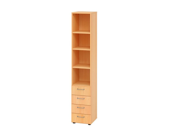 Armoire combinée Hammerbacher 6OH, 4 tiroirs, hêtre BS/hêtre, 40 x 41,7 x 215,6 cm, 4 tiroirs, poignée en métal, V964S4/6/6/BS