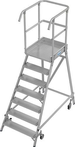 Échelle à plateforme Krause en aluminium, mobile, 7 marches, grimpable d'un côté, conformément à EN 131-7, 312168