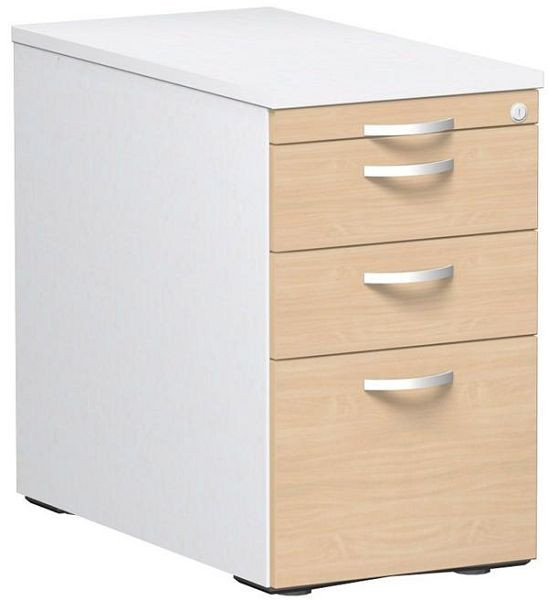 conteneur debout geramöbel avec dossiers suspendus et 2 tiroirs en métal, guide de tiroir à roulettes en métal, 438x800x720, hêtre/blanc/blanc, N-0308HR1-BWW