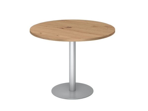 Table de réunion Hammerbacher 100cm ronde chêne noueux/argent, VSTF10/R/S