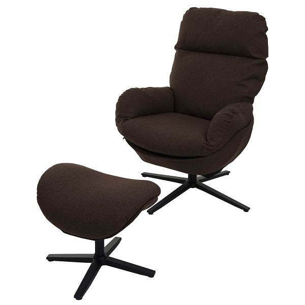 Fauteuil relax Mendler + tabouret HWC-L12, fauteuil TV, fauteuil à bascule, fonction bascule, rotatif, tissu métallique/textile, marron, 98423