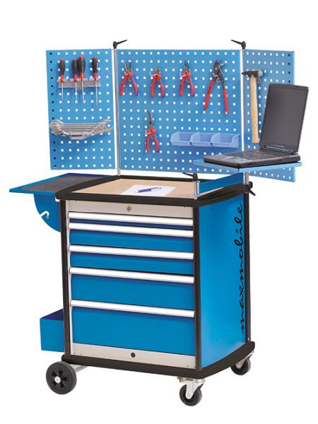 Bedrunka+Hirth maxmobile 2 avec structure en panneaux perforés, R 24-16, nombre de tiroirs : 5, dimensions en mm (LxPxH) : 780 x 580 x 1540, 08.89.303-2