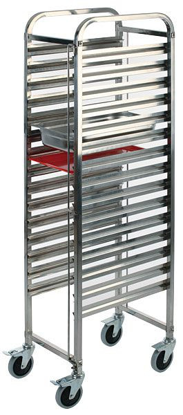 Chariot à étagères APS GN 1/1, 55 x 38,5 cm, hauteur : 173,5 cm, acier inoxydable, 15 rails de support doubles, pour 30 plateaux GN 1/2 max., 71441