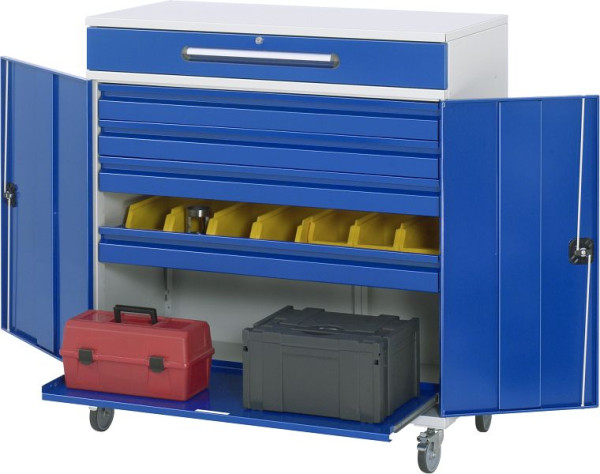 Bureau debout avec armoire latérale RAU - modèle 33, L1100 x P520 x H1185 mm, avec jeu de roulettes, 07-1100-M33F.11