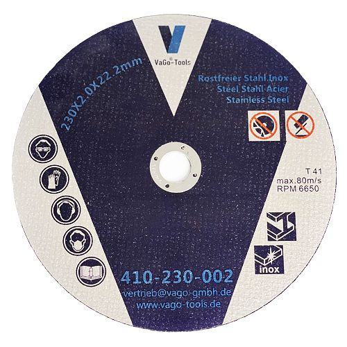 VaGo-Tools disques à tronçonner disques flexibles 230x2mm acier inoxydable métal acier, UE : 10 pièces, 420-230-002x10_tv