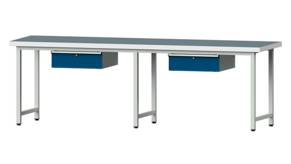 Table de travail ANKE, modèle 193, 2800 x 800 x 900 mm, RAL 7035/5010, UBP 50 mm, 401.475
