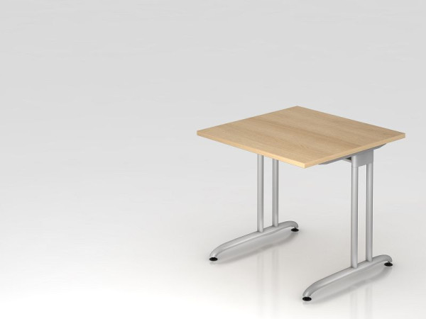 Bureau Hammerbacher pied C 80x80cm chêne, chemin de câbles horizontal, hauteur de travail 72 cm, VBS08/E/S