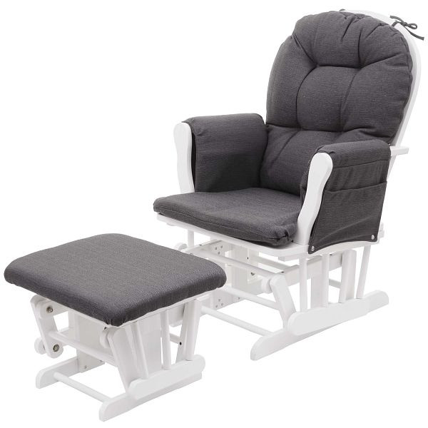 Fauteuil de relaxation Mendler HWC-C76, fauteuil à bascule avec tabouret, tissu/textile, gris foncé, cadre blanc, 71562