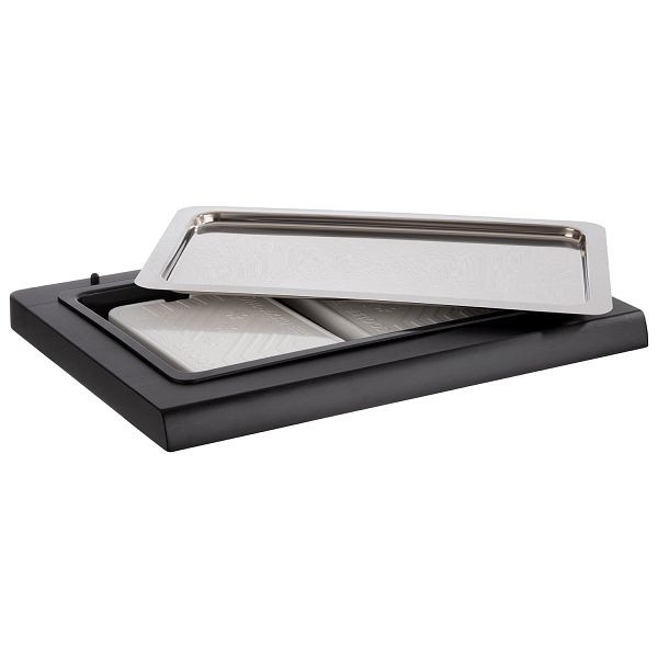 Vitrine buffet APS -TOP FRESH-, 60 x 41 x 5 cm, set : boîte en bois de hêtre, avec plateau en plastique (PC), plateau GN 1/1 en inox 18/10, 2 blocs de glace, 11546