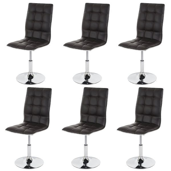 Mendler HWC-C41 ensemble de 6 chaises de salle à manger, chaises de cuisine, pivotantes réglables en hauteur, similicuir, marron, 36838+36838+36838