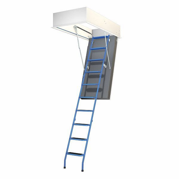 Escalier mansardé Wellhöfer bleu acier avec protection thermique WS4D, ouverture au plafond 140 x 70 cm, hauteur libre 246 - 257 cm, 287000122