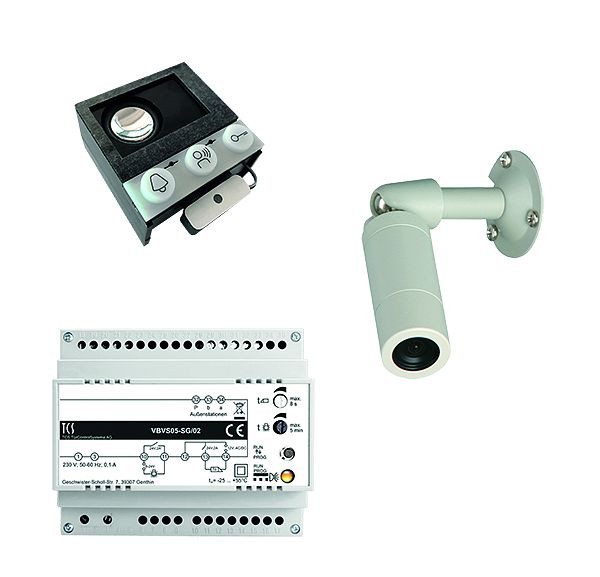 TCS vidéo : kit avec platine de rue intégrée ASI12000 + caméra cylindre FVK3220 + centrale VBVS05, VK02