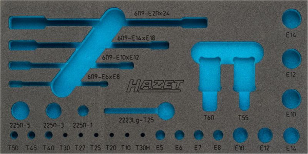 Insert en mousse souple à 2 composants Hazet, pour 1557/29, dimensions / longueur : 342 mm x 172 mm Taille du système d'organisation : 1/3 (342 x 172 mm), 163-345L