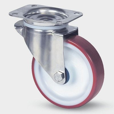 Roulette pivotante TENTE-ROLLEN, roue Ø 125 mm, capacité de charge 200 kg, hauteur de construction 155 mm, D 42 Shore, 8470UAD125P62 rouge