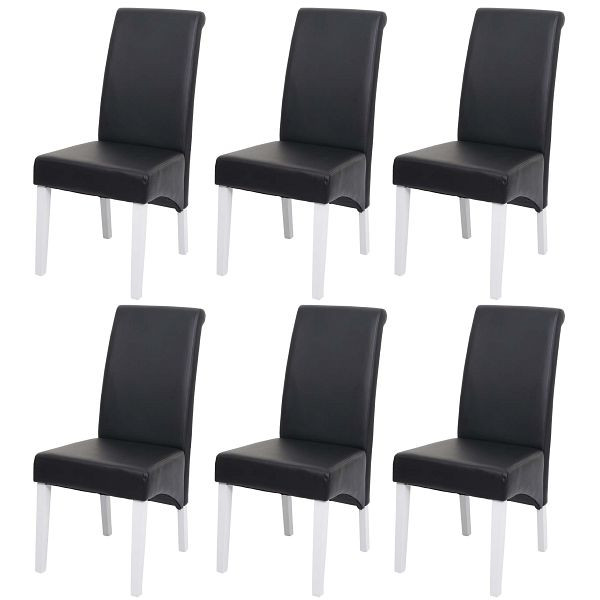Mendler lot de 6 chaises de salle à manger chaises de cuisine chaise M37, cuir, noir, pieds blancs, 3x20074