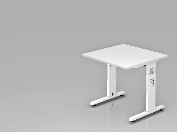 Bureau Hammerbacher pied C 80x80cm blanc/blanc, hauteur de travail 65-85 cm, VOS08/W/W