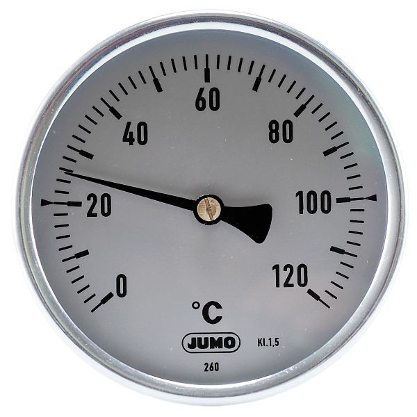 Thermomètre bimétallique JUMO, classe 1.5, plage d'affichage 0 à 120 °C, longueur d'installation 100 mm, tube de protection en laiton, 80000583
