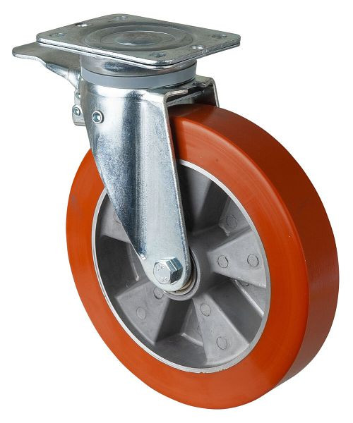 Roulettes BS Roulette robuste avec frein, largeur 50 mm, Ø250 mm, jusqu'à 600 kg, polyuréthane coulé 95 Shore A, corps en aluminium, roulement à billes, N120.B90.252